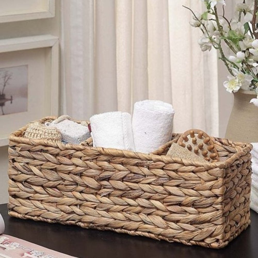 2 pack Woven Tank Basket，Water Hyacinth Storage Basket